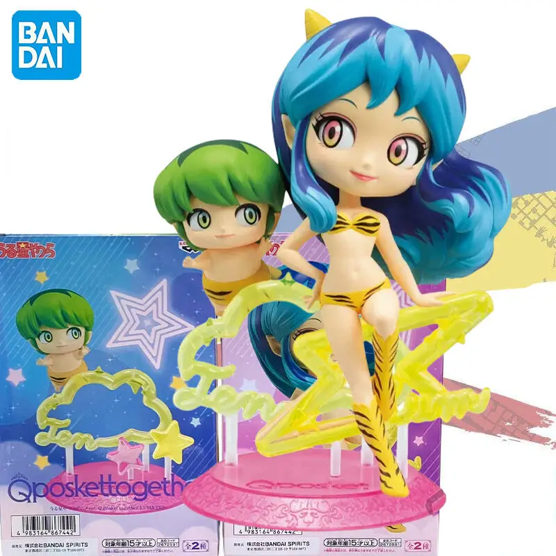 En Stock, Figura Original de Bandai Urusei Yatsura Ver.-Q Posket Together - LUM & TEN, Modelo de Anime, Aproximadamente 14/6 cm, Coleccionable