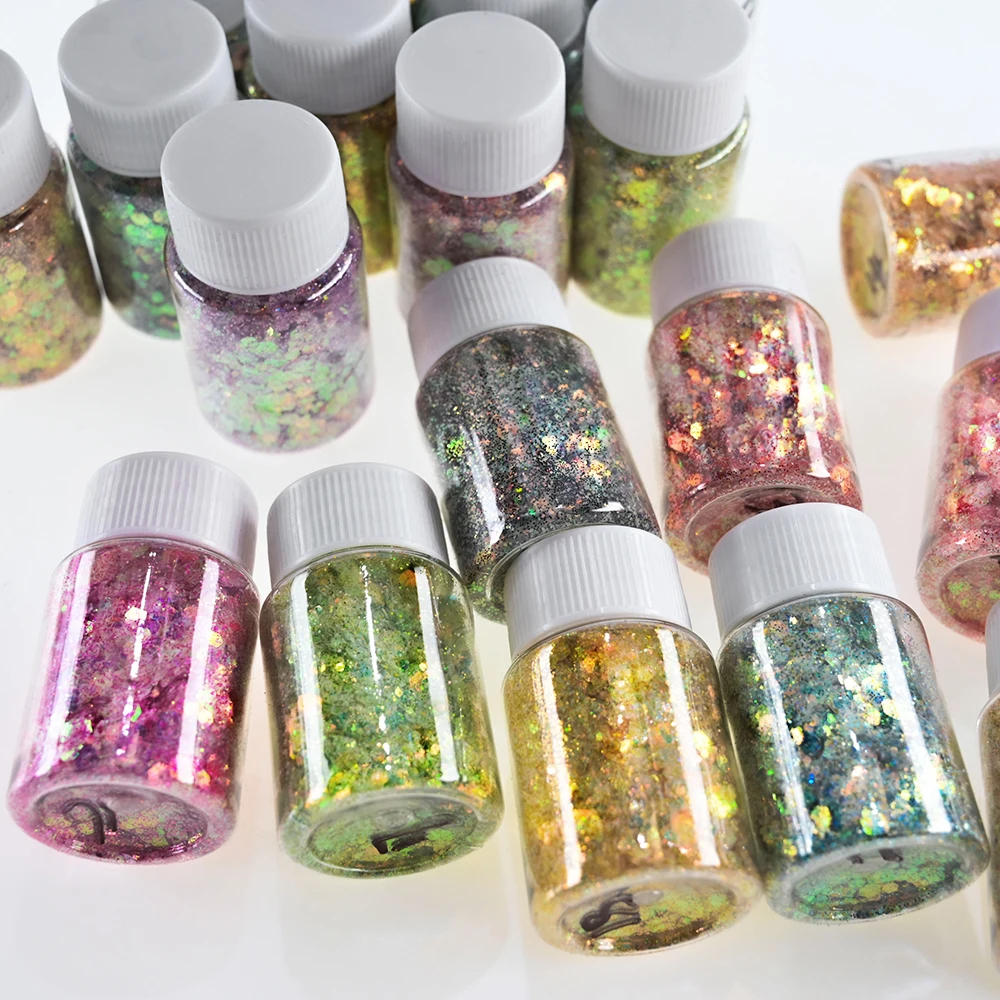 1Bottle Chunky Glitter Iridescent Sequin Net-10g Ultra Sparkle Flakes Opal Hexagon Shape Nail Art Glitters for Manicure/Body/Eye