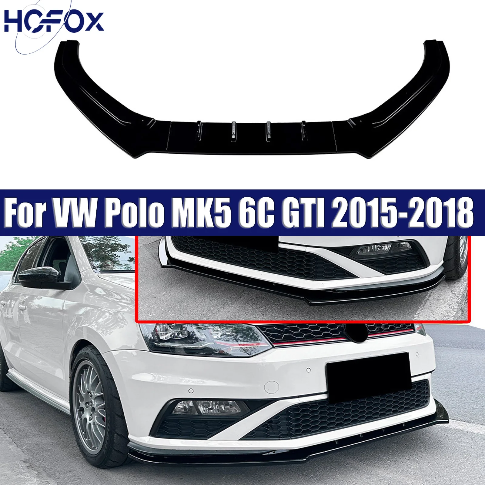 

For VW Polo MK5 6C GTI 2015-2018 Front Bumper Lip Carbon Look Bumper Splitter Diffuser Exterior Front Bumper Decoration Refit Pa