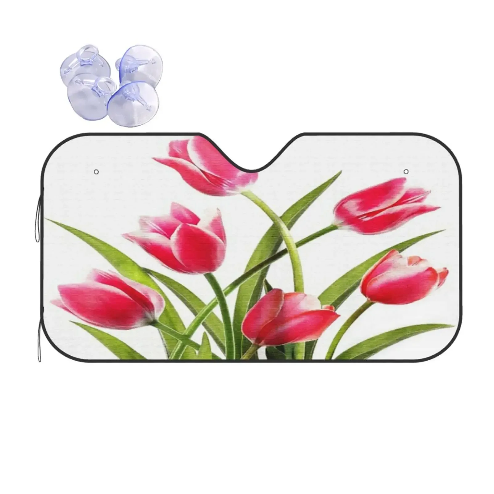 Universal Car Windshield Sunshade,Floral Modern Elegant Pink Tulip Flower Design Art Print Sun Shield Protector Foldable