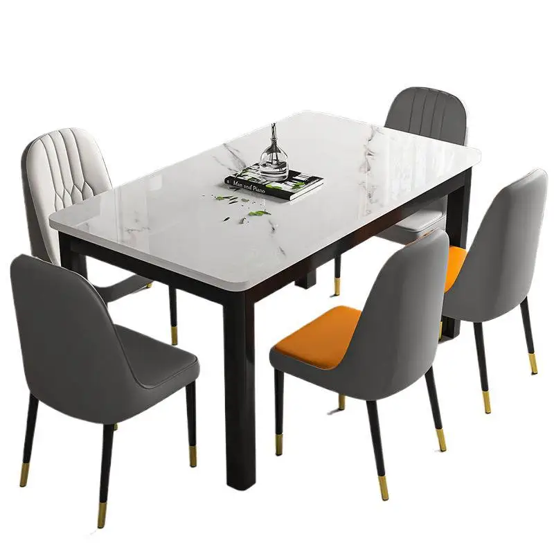 

Tempered glass dining table and chair combination modern household dining table small apartment guest restaurant rental house