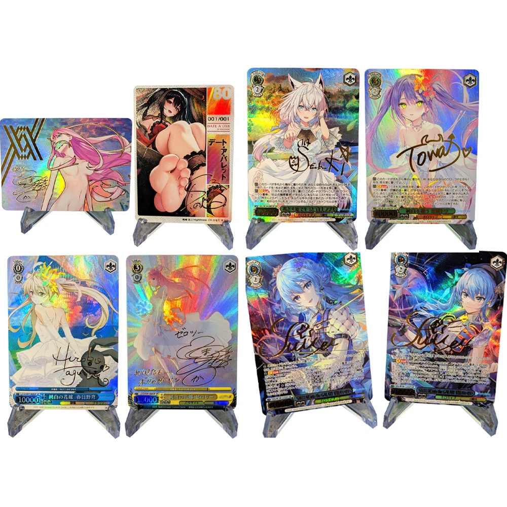 

WS Collection Card Refractive Color Flash Anime Tokisaki Kurumi Zero Two Signature Card Gilding UV Texture Kids Gifts 63*88mm