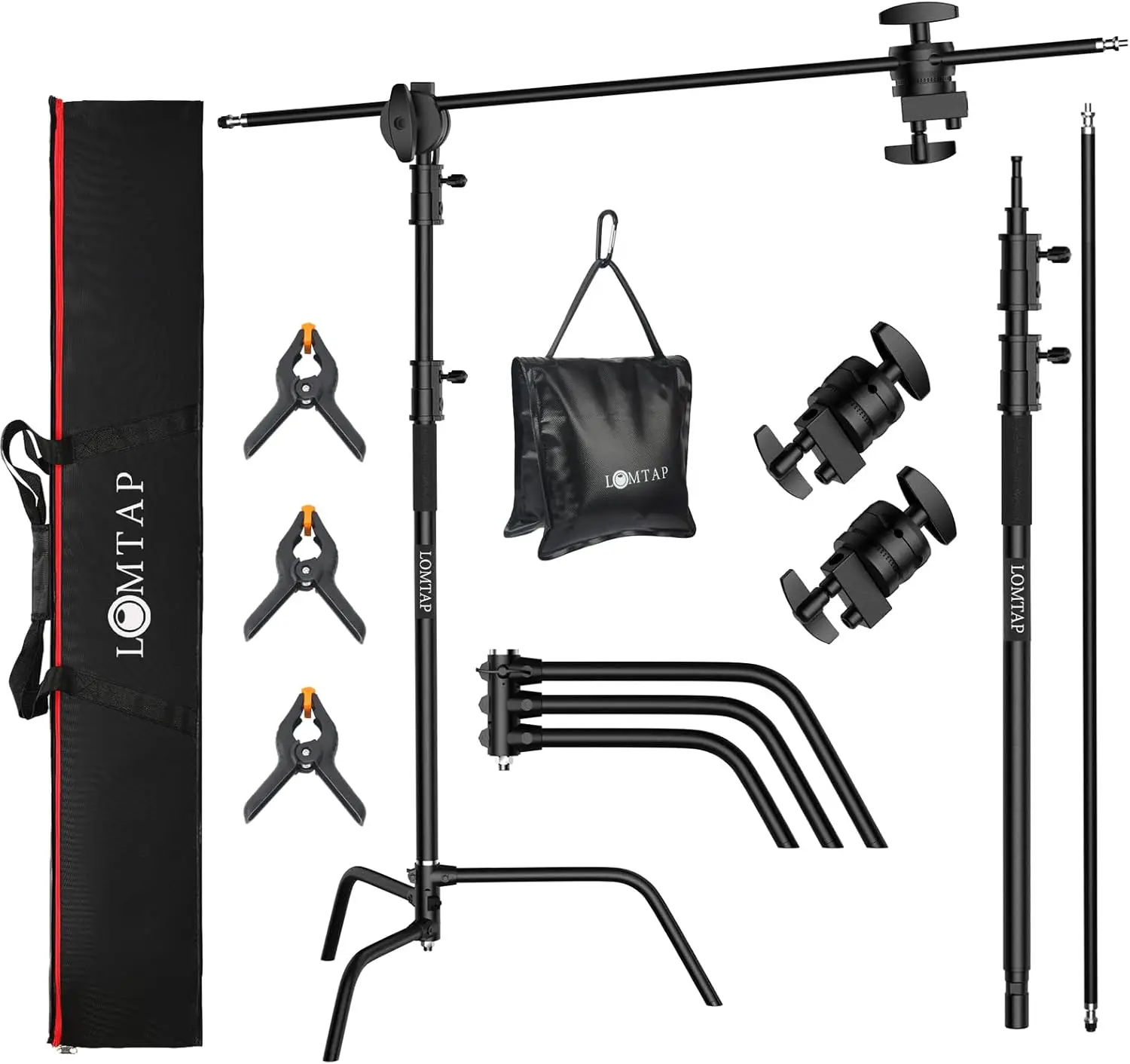 

Heavy Duty C Stand Photography Kit with Adjustable Pole, Boom Arm, Base, Sandbag & Accessories