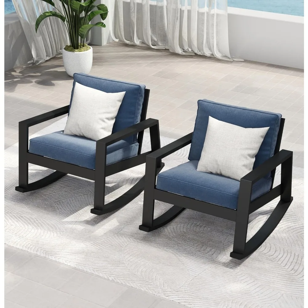 

2-Piece Oversized Outdoor Rocking Chairs with 38” Wide Seat, Water-Resistant Metal Rocking Chairs for Deck Garden Poolside