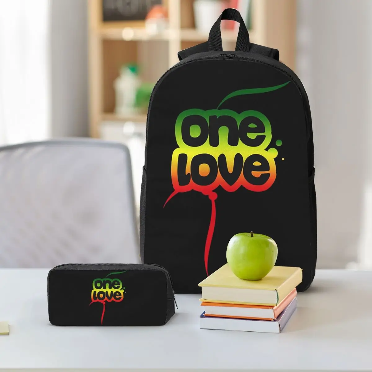 Bob Marley One Love Backpack Boys Girls BookBag School Bag Shoulder Bags 3ps Insulated Lunch Bag Pencil Case