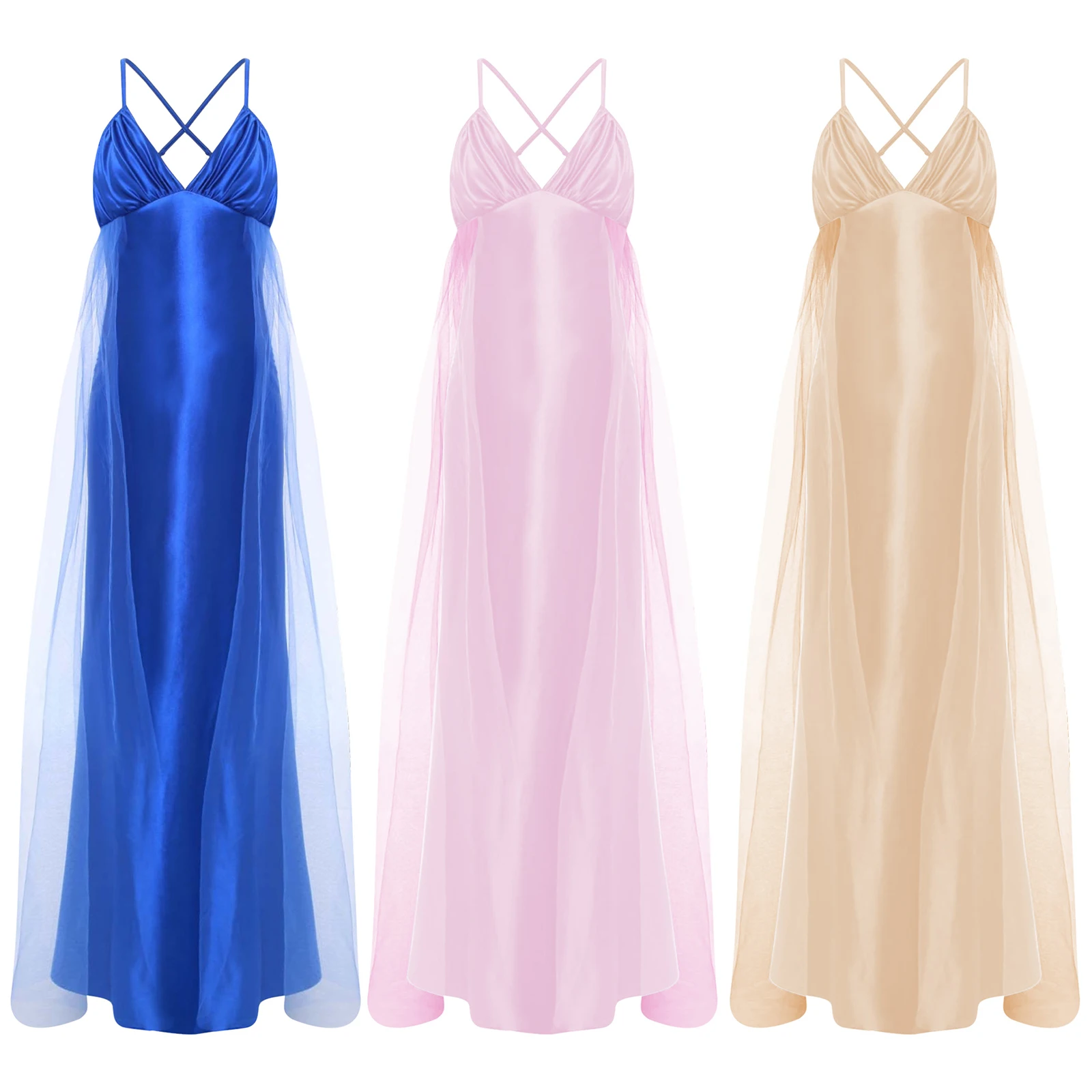 

Maternity Maxi Party Slip Dress Birthday Wedding Banquet Baby Shower Photography Costume Adjustable Strap Backless Tulle Gown