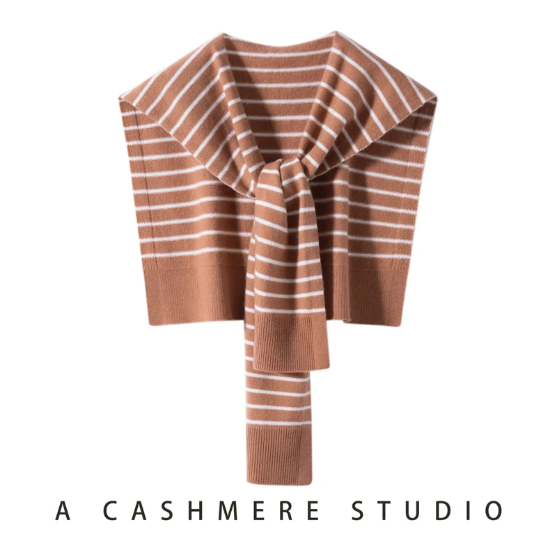 100% Cashmere Knit Striped Shawls For Women Autumn Winter Casual Preppy Style Scarf Wraps Cashmere Knitwear Soft Comfy