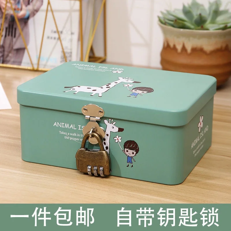 Portable password lock desktop cosmetic tin box