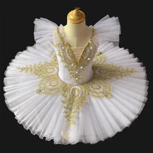 Imagen 1 del producto Tutú de Ballet profesional para niñas, plato blanco del lago de los cisnes, tutú de panqueque, vestido de fiesta de bailarina, traje de baile de Ballet para niños