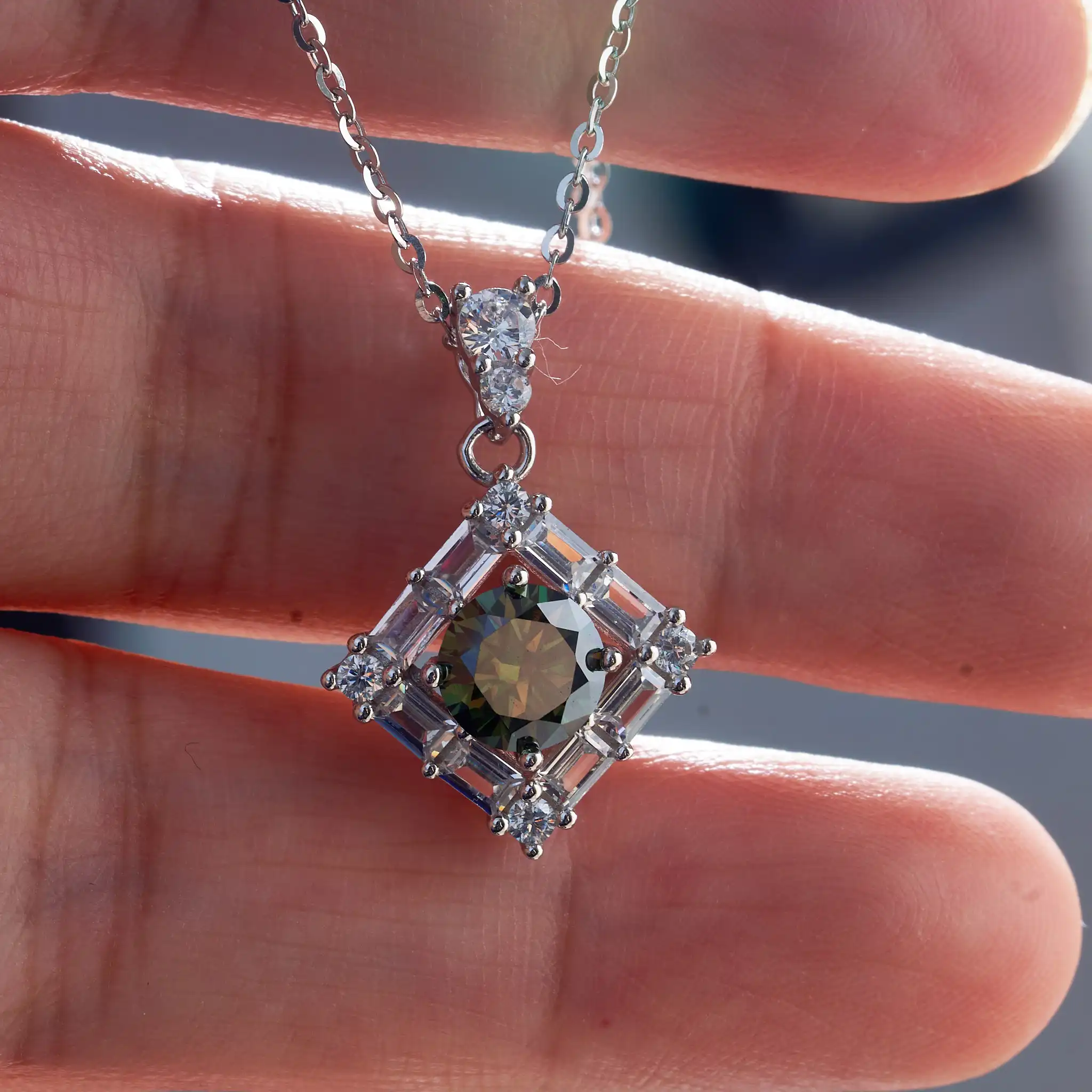 1CT Blau-Grüner Moissanit-Anhänger Halskette Silber 925 Schmuck Besteht Diamanttest mit Schwarzer Karte und Zertifikat – Detail 7