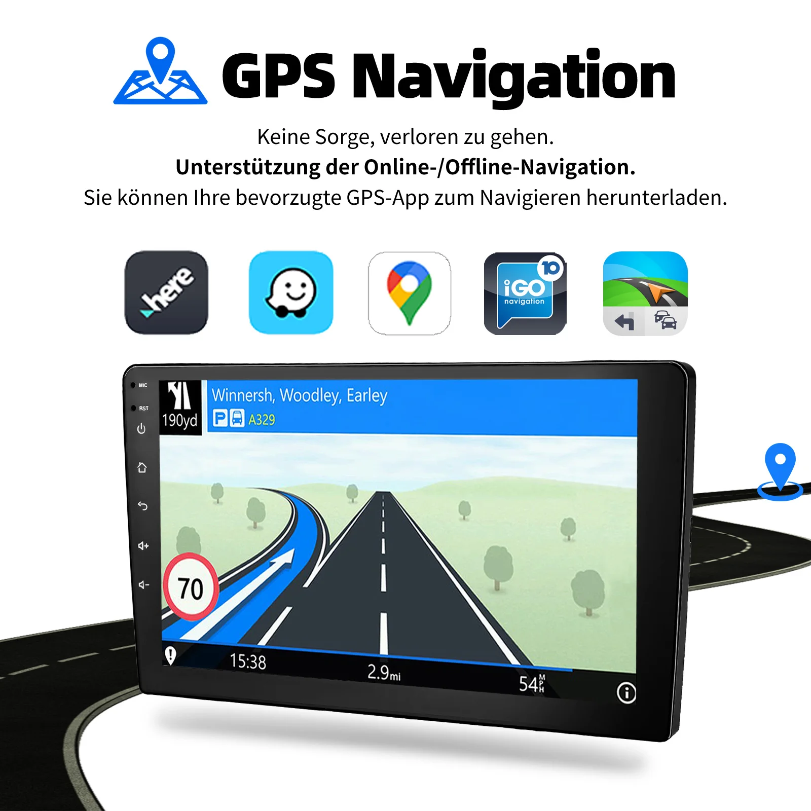ESSGOO Autoradio 7"/9"/10" 2 DIN 8-Kern Android14 6+128 GB Kabelloses CarPlay Android Auto GPS-Navigation Bluetooth AM FM RDS WiFi QLED Touchscreen 4G LTE Mirror Link Lenkradsteuerung – Detail 13