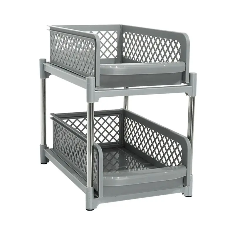 LICE-Space-Saving Design 2-Layer Organizer With Pull-Out Drawers, Sliding Bathroom And Kitchen Cabinet Storage