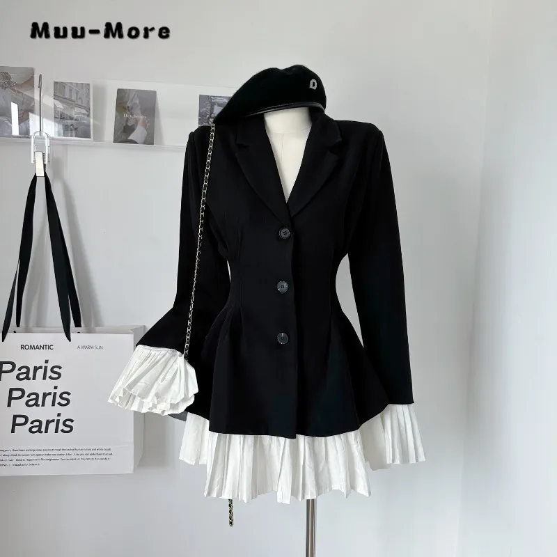 

Women Elegant Office Lady Style Patchwork Notched Collar Long Sleeve Blazers 2023 Winter Casual Single Button Slim Tailored Coat