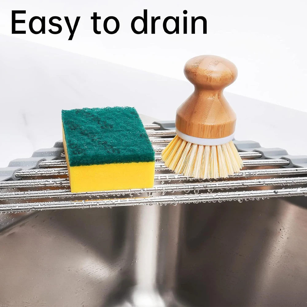 Roll Up Dish Drying Rack Kitchen Sink Organizer Corner Over the Sink Sponge Rag Holder Foldable Stainless Steel Drainer