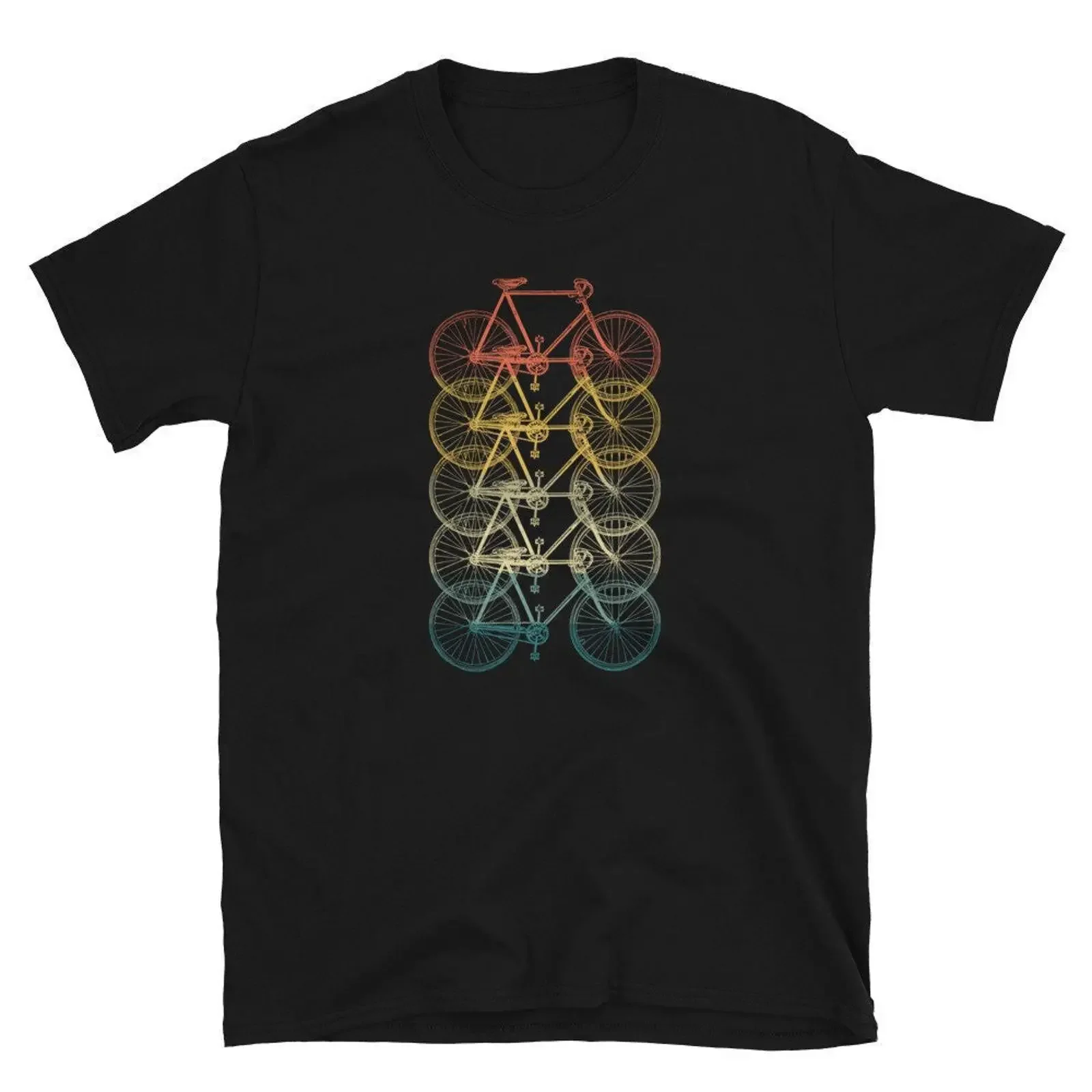 Retro Gradient Stacked Bicycle T Shirt Road Cycling Casual Top Unique for Bicyclist Cyclist Bike Lover vintage Washed Slightly