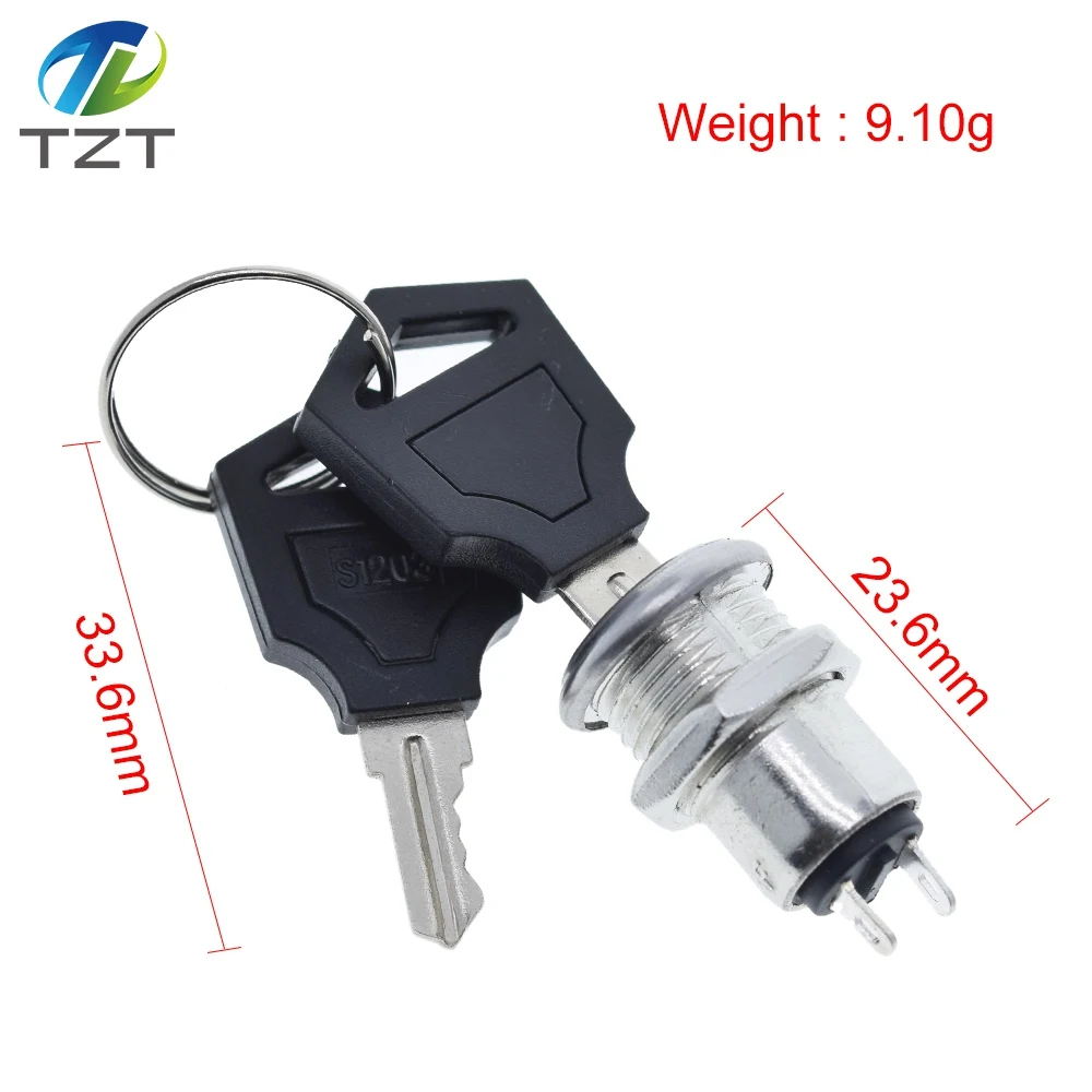 12mm Stainless Steel Electronic Key Switch ON OFF Lock Switch Phone Lock Security Power Switch 12*21mm S1203 2PIN 2 Keys