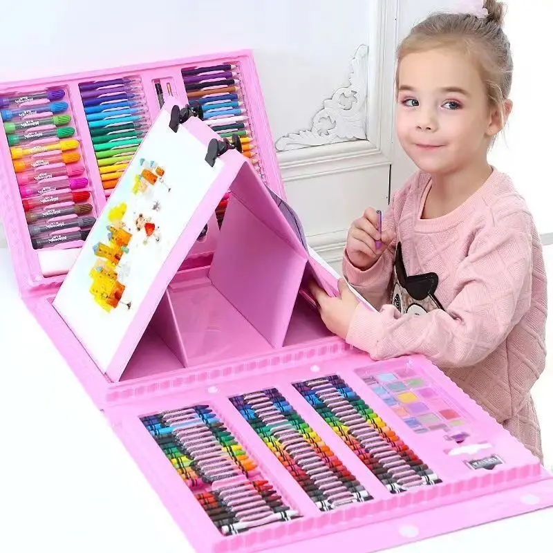 208PCS Brush Set, Children's Gift Art Drawing Color Watercolor Pen, Crayon with Drawing Board Stationery Set
