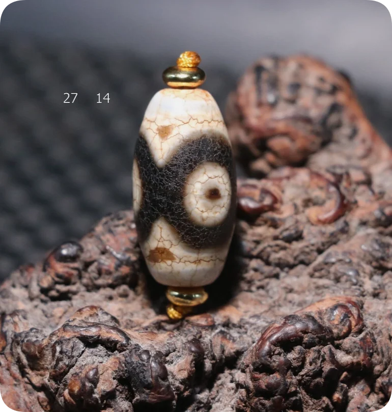 Energy Tibetan Old Agate Full Dragon Vein Tiger Tooth 3 Eyed Totem dZi Bead LZK