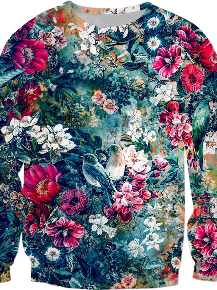 سترة دائرية بطباعة زهور متباينة، لون بلو منقوش عليه زهور، طاقم كاجوال مريح سابق طويل... #1