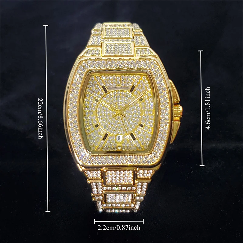 New Luxury Diamond Watch for Men Fashion Shiny Party Jewelry Watches Hip Hop Iced Out Bling Golden Relogio Masculino Dropshiping