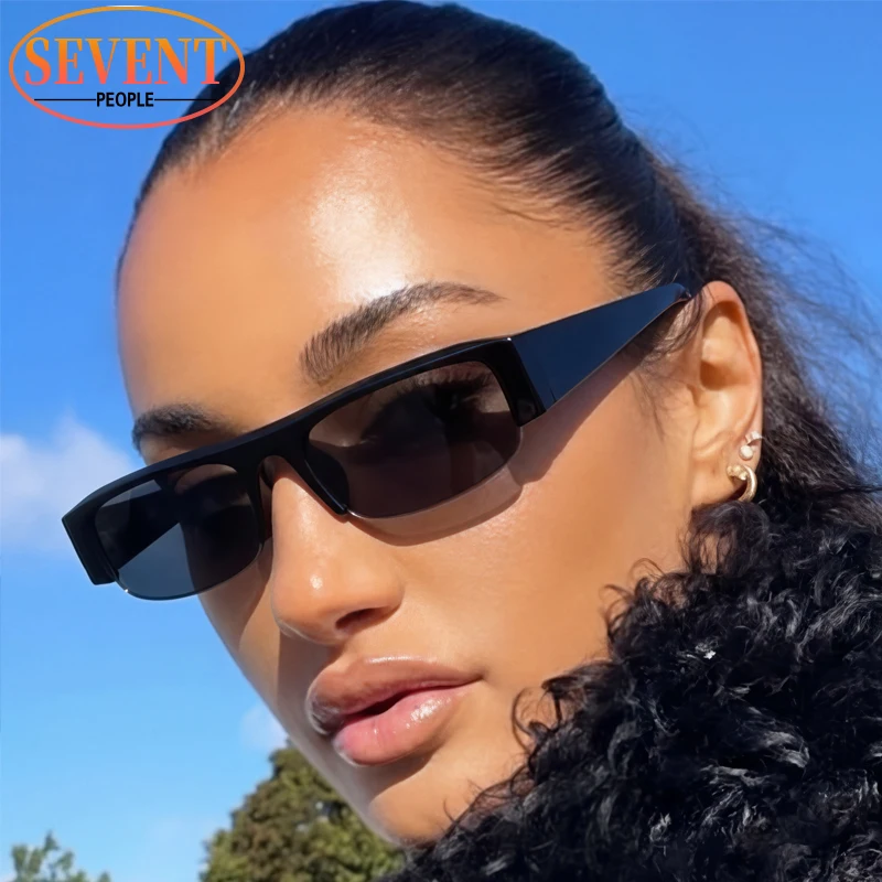 

Y2K Punk Rectangular Semi-Rimless Sunglasses Women 2026 Luxury Retro Small Frame Futuristic Eyewear Streetwear Sun Glasses Shade