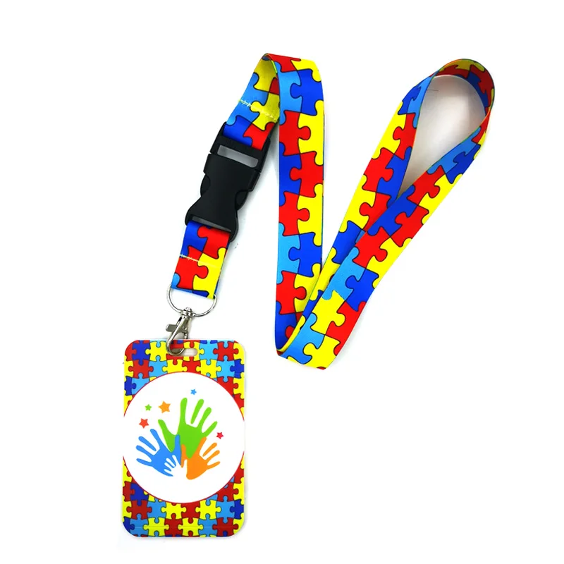 Autism pattern palm puzzle Art Cartoon Anime Fashion Lanyards Bus ID Name Work Card Holder Accessories Decorations Kids Gifts