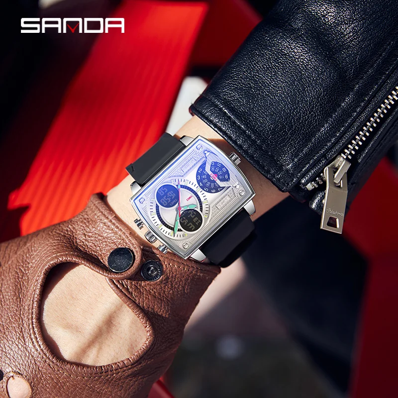 Sanda Marke Männer Quarz Armbanduhren Mehrere Handgelenk Strap Optionen Mode Digital Quarz Doppel Bildschirm Armbanduhr Für Männer Reloj