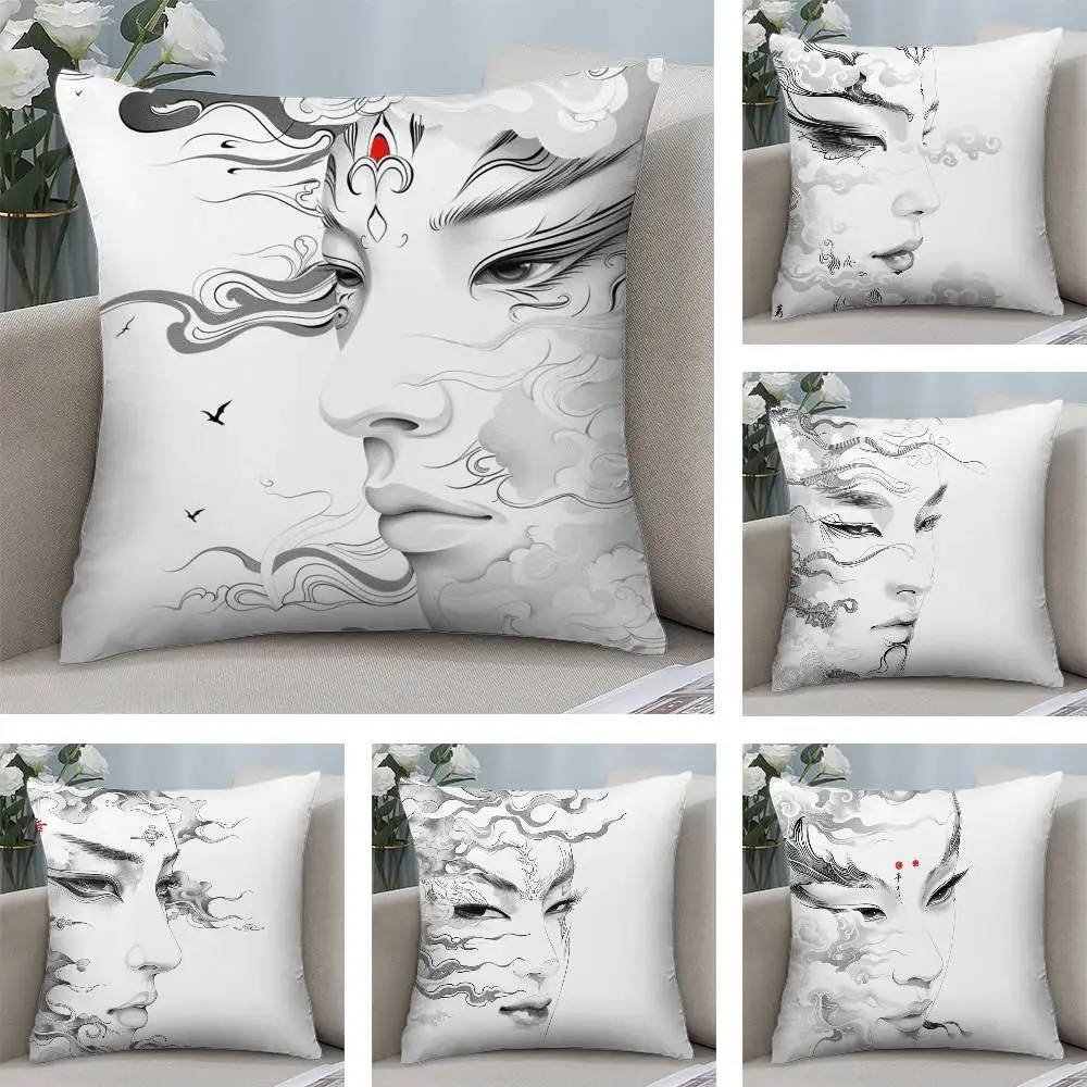 

Clouds Woman Sketch Pillow Case Plush Fabric Soft Pillowcase Double Sided Print Cushion Cover Household Gifts