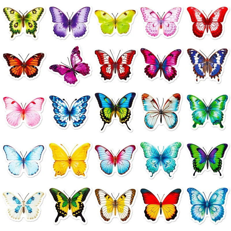 10/30/50PCS Cute Colorful Butterfly PVC Sticker Aesthetic Decoration Scrapbooking Sketchbook Korean Stationery School Supplies