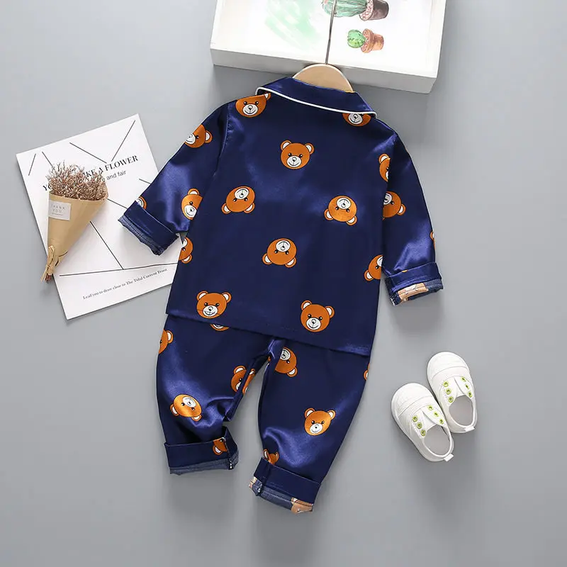 Boys Girls Kids Pajama Set Cartoon Bear Long Sleeve T-Shirt Tops With Pants Toddler Kids Sleeping Cloth Sleepwear 1 2 3 4 Years