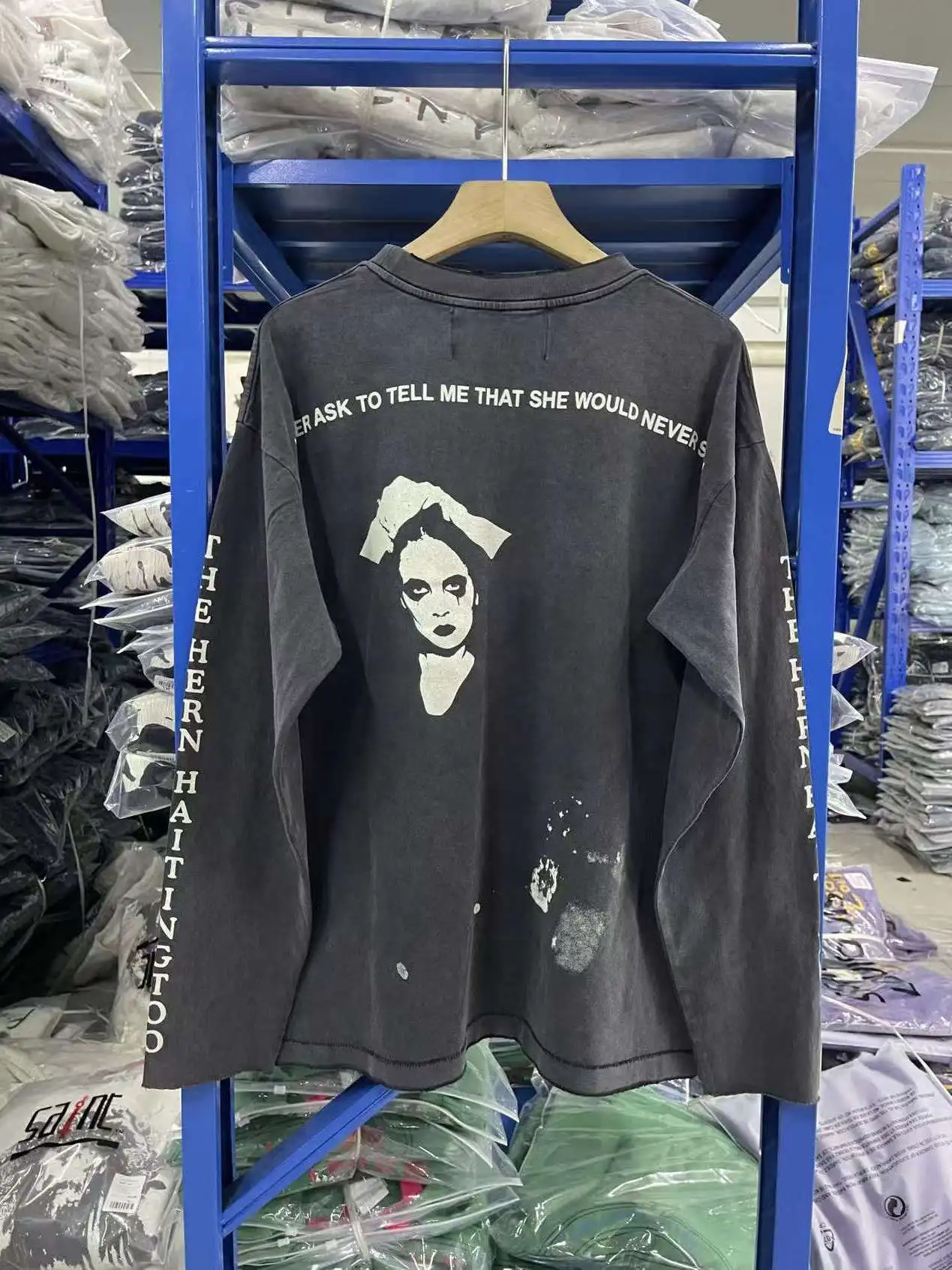 Washed Cotton Long Sleeve T-Shirt Letter Print Depressed Rich Second Generation Style Men's Casual Fashion Autumn Wear