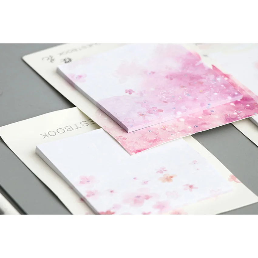 2Packs Romantic Cherry Blossoms Sticky Note Memo Pad Sticker Paper Japanese Small Fresh Stationery School Office Supplies