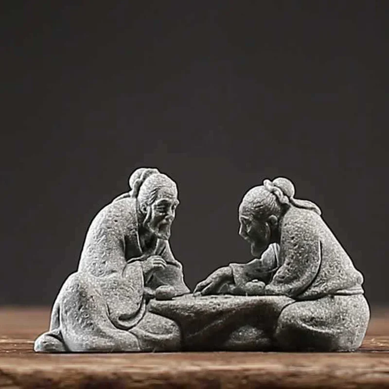 1PC Miniature Landscaping Decorations, Miniature People Figurines Chinese Elder Statues Playing Chess Landscape Miniature Bonsai