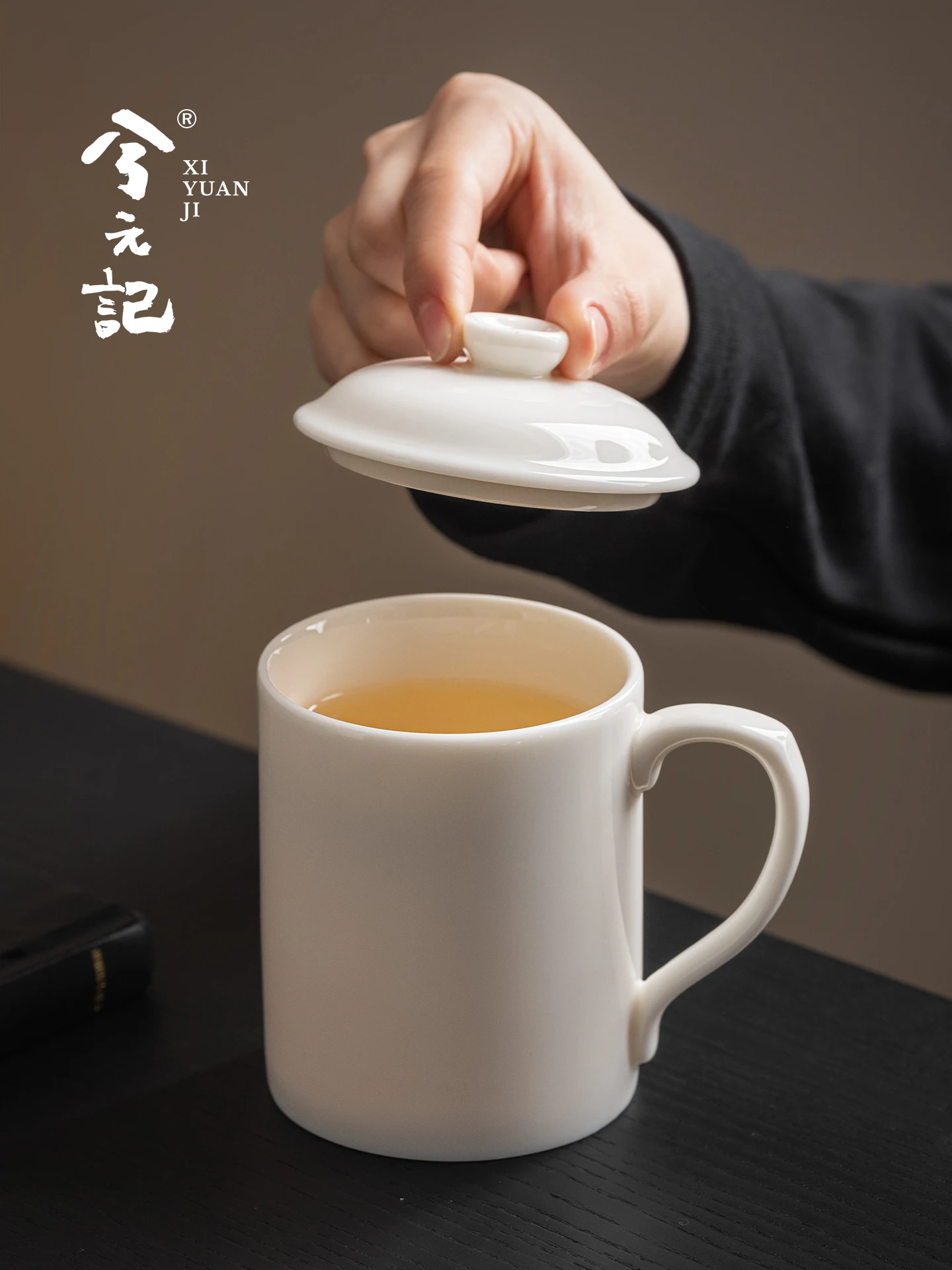 White Jade Porcelain Tea Cup Ceramic Household Water with Lid Office High-End Personal Dedicated