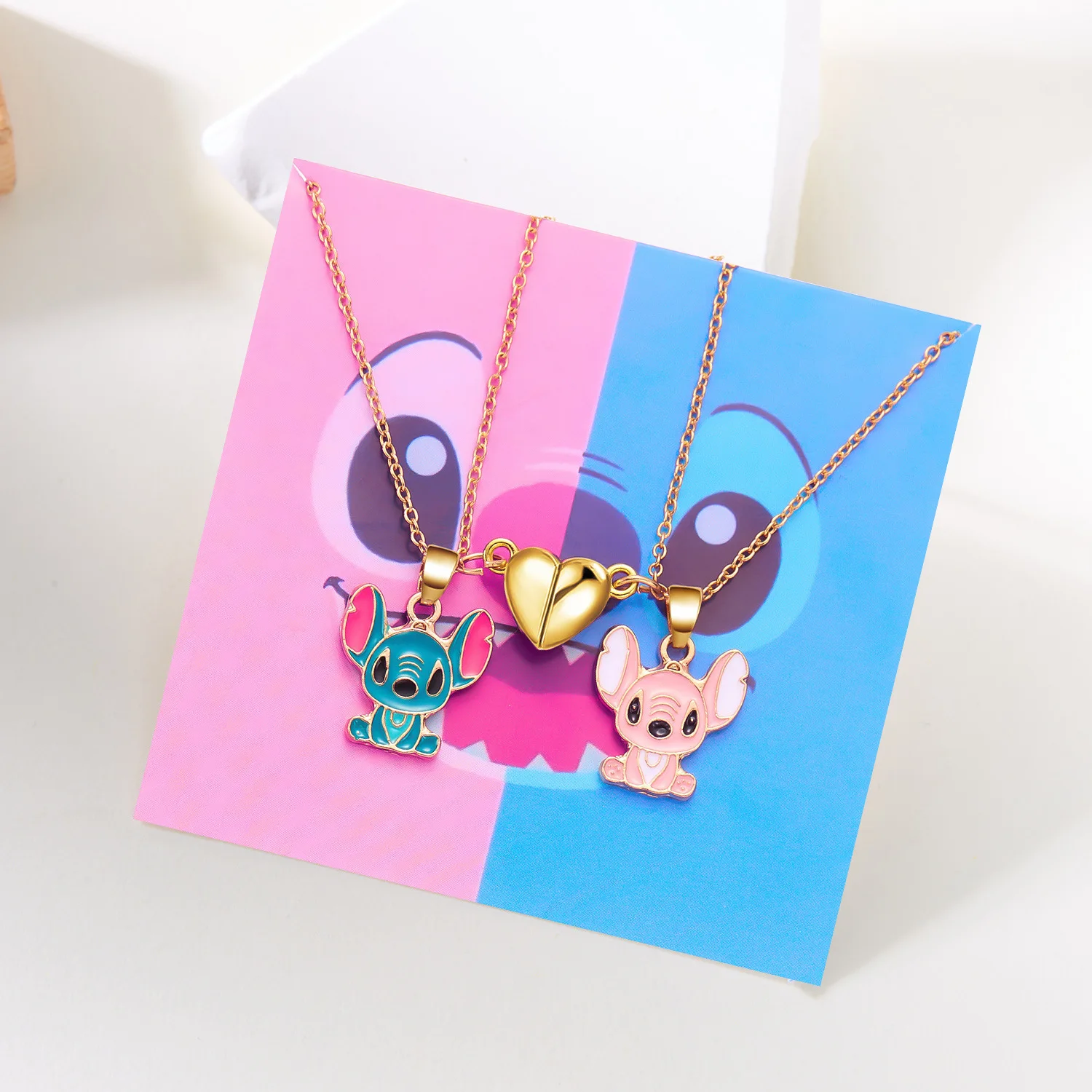 Disney Stitch New Love Magnetic Necklace Girl Creative Angel Couple Best Friend Friendship Necklace Decorative Accessories Gifts