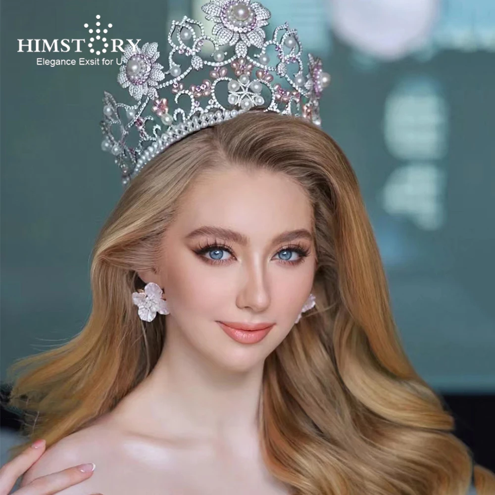 

HIMSTORY Luxury Large Full Circle Hair Crown Flower Pageant Miss International Stage Show Tiara Headpiece Accessories