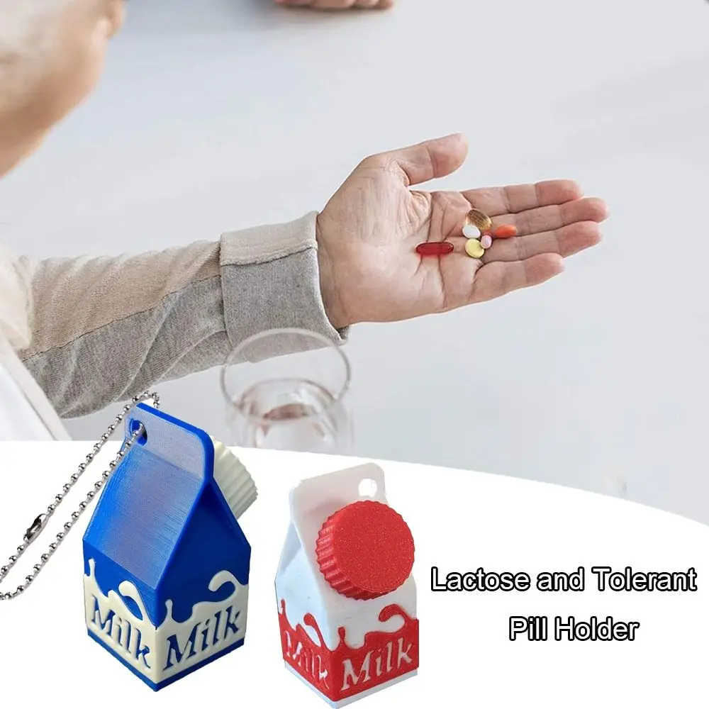 Mini Lactose and Tolerant Pill Holder Pill Holder Keychain Milk Carton Container Keychain Lactose Intolerance Pills Case