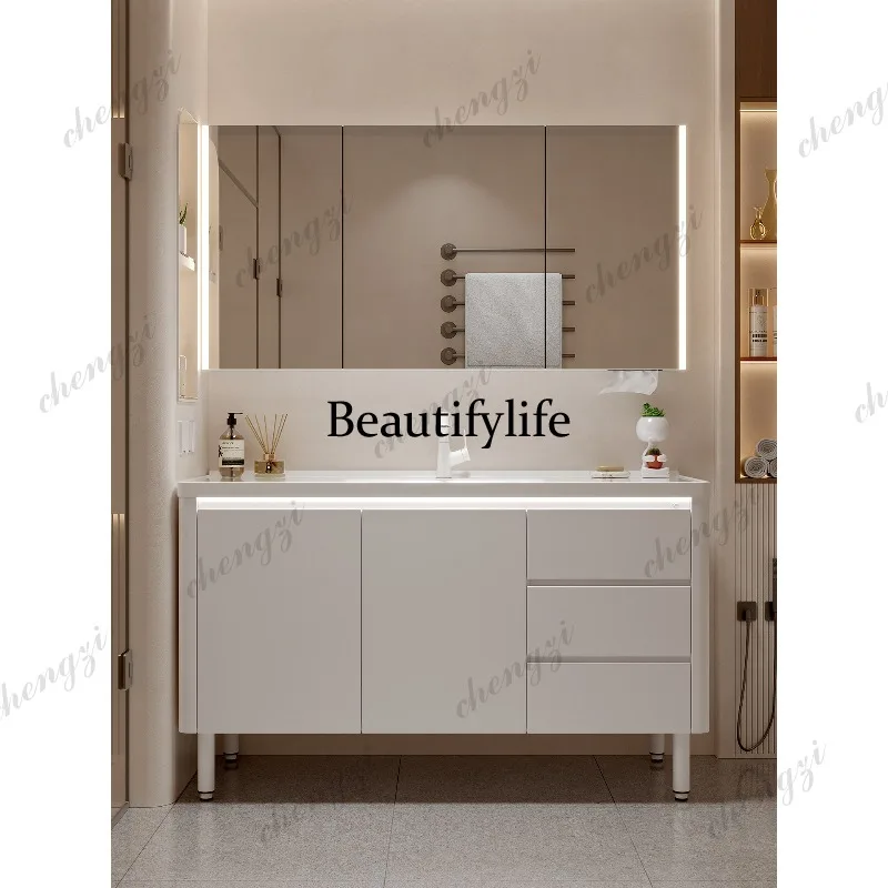 Cream wind, floor-to-ceiling bathroom cabinet, easy-to-clean ceramic basin, bathroom waterproof washstand, combination.
