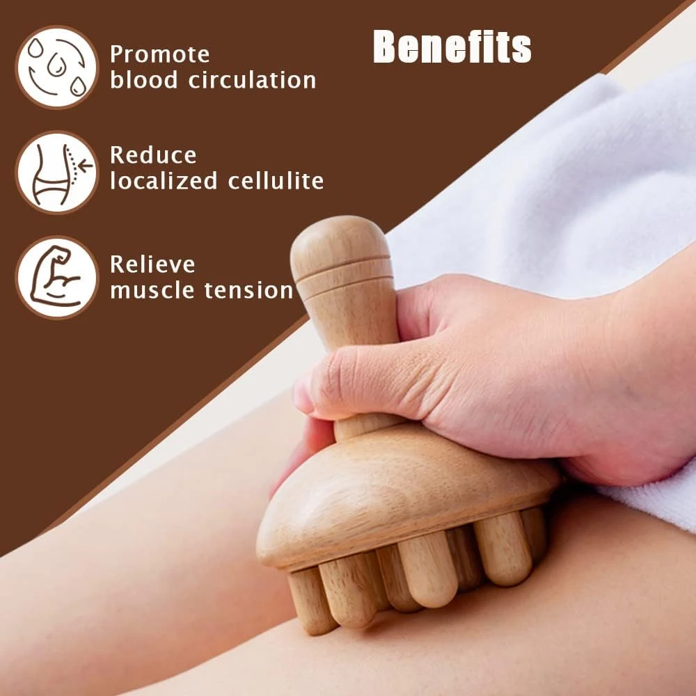 Mushroom Shape Massager | Manual Wood Therapy Massage Tool for Body Shaping, Colombian Maderoterapia,Lymphatic Drainage Massager