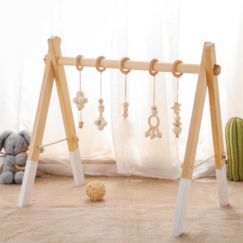 1Set Baby Holz Rassel Spielzeug Spielen Gym Mobile Hängen Sensorischen Spielzeug Faltbare Spielen Gym Rahmen Aktivität Gym Baby Halter halterung Geschenke