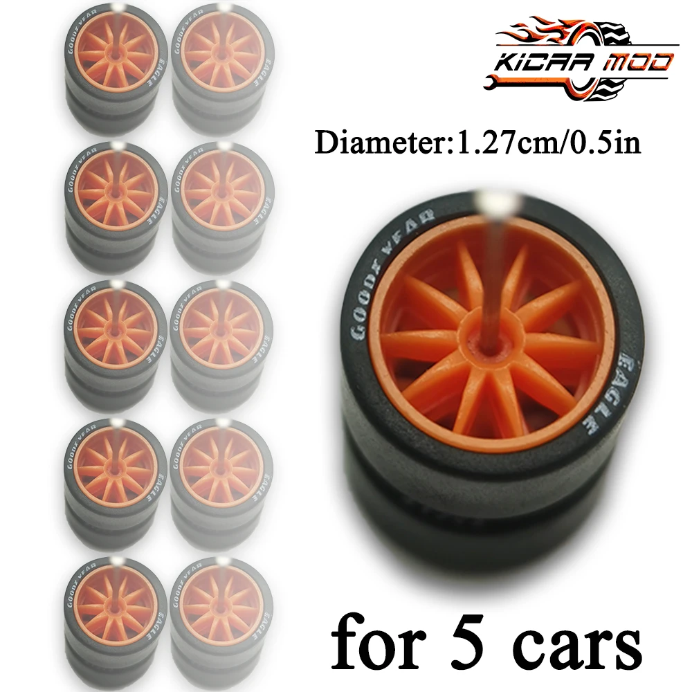 1/64 Wheels with Detachable Rubber Tires Ten Spokes 12.7mm for Model Cars Refiting Parts for Hotwheels (5 sets for 5 Cars)