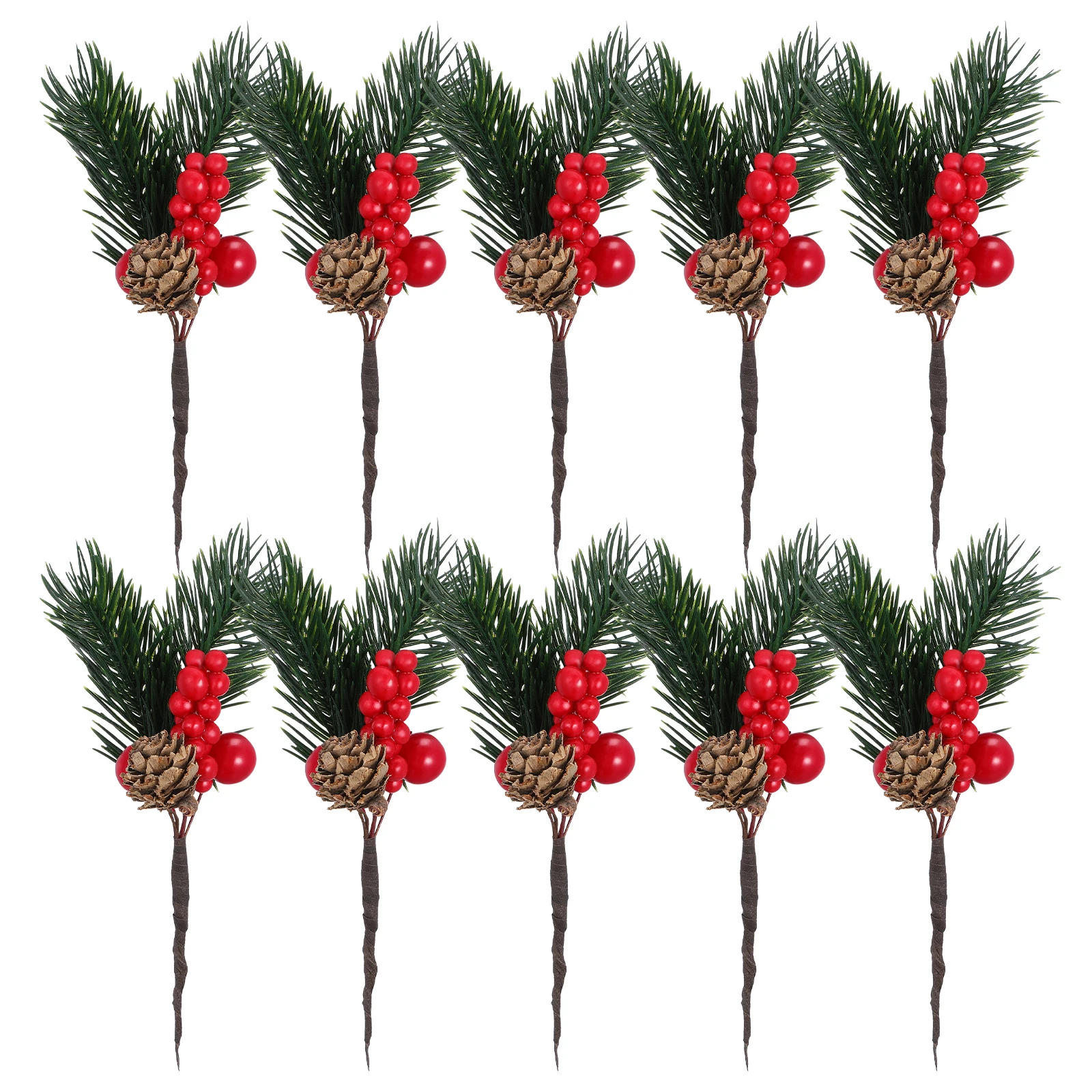 

Artificial Christmas Pine Decor 10pcs Xmas Pine Branches with Berries Stems Holiday Picks for Wreath Making Stem