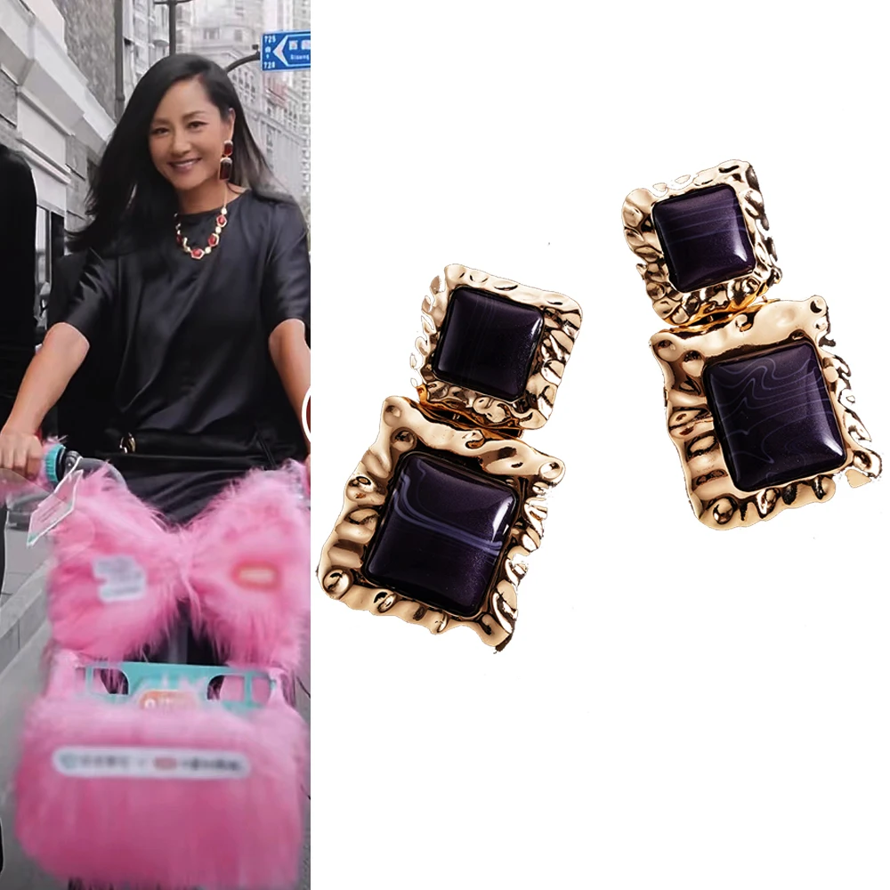 

Square Shape Purple Rhinestone Geometric Stud Earrings for Women Personalized Temperament Versatile Party Luxury Quality Jewelry