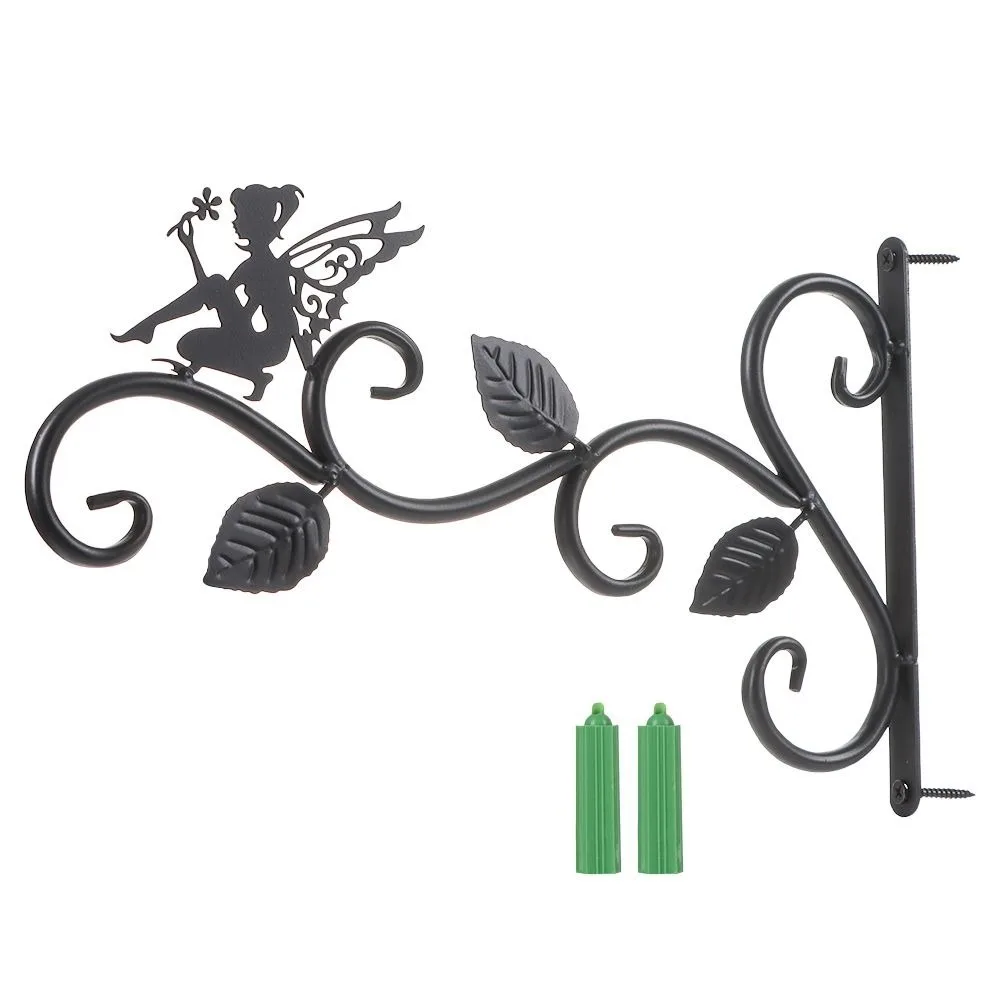 Black Hanging Flower Basket Brackets Iron Butterfly Bird Pattern Garden Plant Hanger Hook Indoor Outdoor Garden Backyard