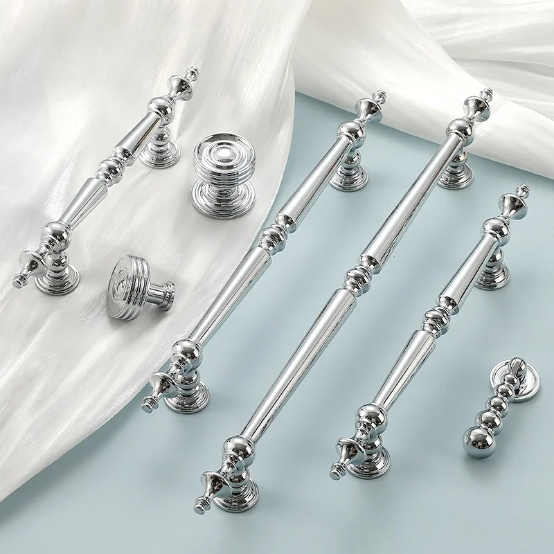 Solid copper Bright silver Cabinet Handles Solid Drawer Knobs Kitchen Cupboard Door Pulls Furniture Handle Cabinet Hardware