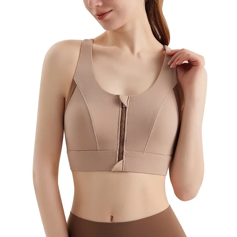 سحاب أمامي لباس خارجي جميل الظهر اللياقة البدنية سترة يوجا حمالة صدر رياضية ملابس داخلية مقاومة للصدمات عالية القوة كوب ثابت متكامل
