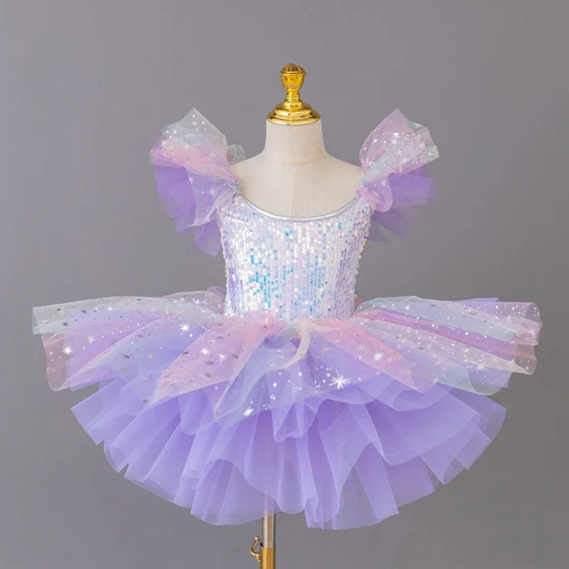 Dziecięce stroje taneczne cekiny nowoczesny taniec tutu sukienka dziewczęca strój taneczny na scenę ślubne sukienki księżniczki