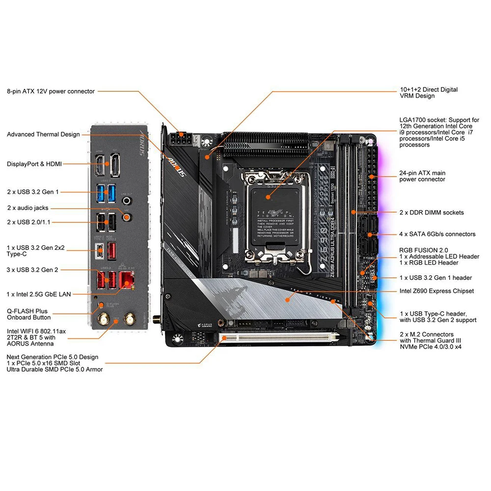 For Gigabyte Z690I AORUS ULTRA DDR4 LGA1700 Z690 2*DDR4 64GB Mini-ITX Desktop Motherboard