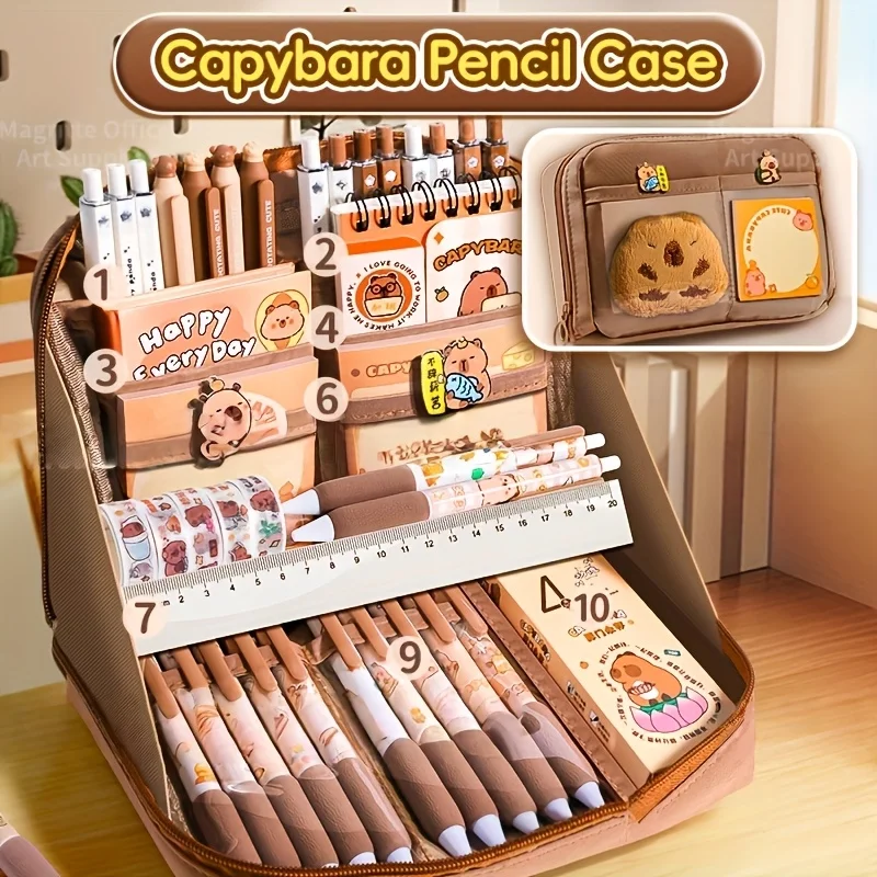 Cute Capibala Pen Bag 12 Layer Large Dolphin Stationery Bag Back To School Season Pen Bag Stain Resistant Learning Essential Bag