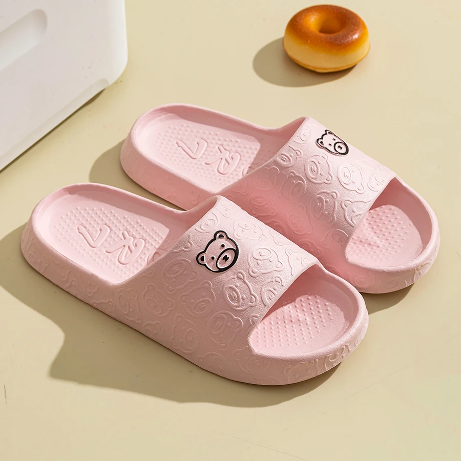 Summer Women\'s Slippers Home Cute Bear Thick Sole Non-slip Slides Bathroom Indoor Outdoor Men Fashion Cool Beach Shoes Couple